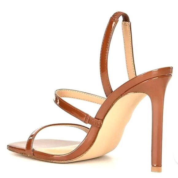 STEVE MADDEN GRACEY Women's Slingback Strappy Heel Sandals Cognac Patent Size 9 - Picture 3 of 8